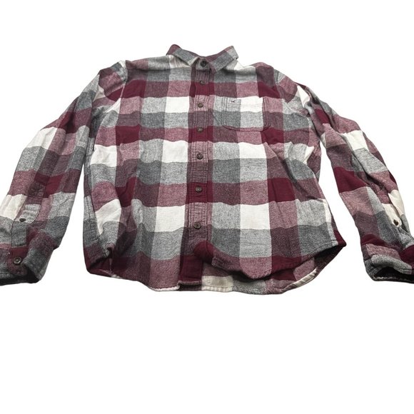 Hollister Men's Size Medium Shirt Button Up Long Sleeve Plaid Red Gray Preowned - Picture 1 of 14